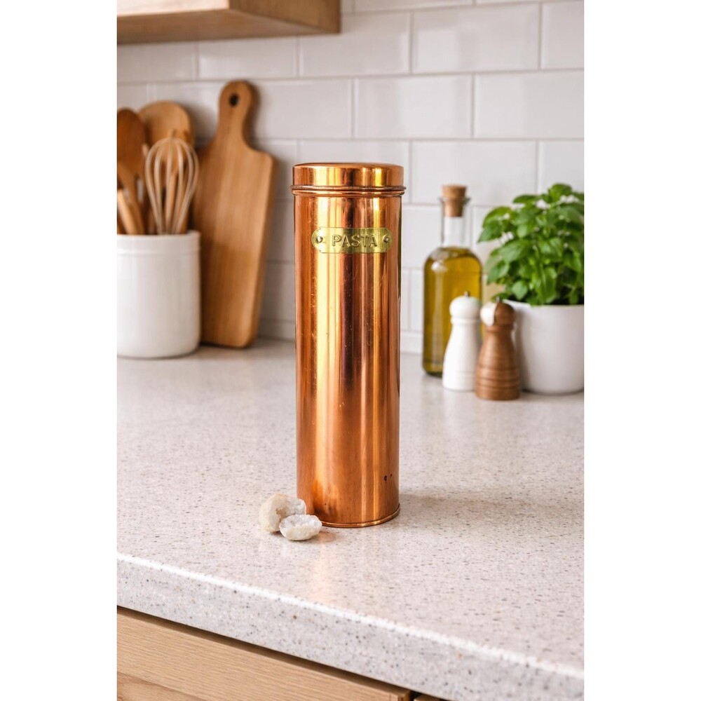 Vintage Copper Pasta Canister Spaghetti Storage Container Copper and Brass Jar